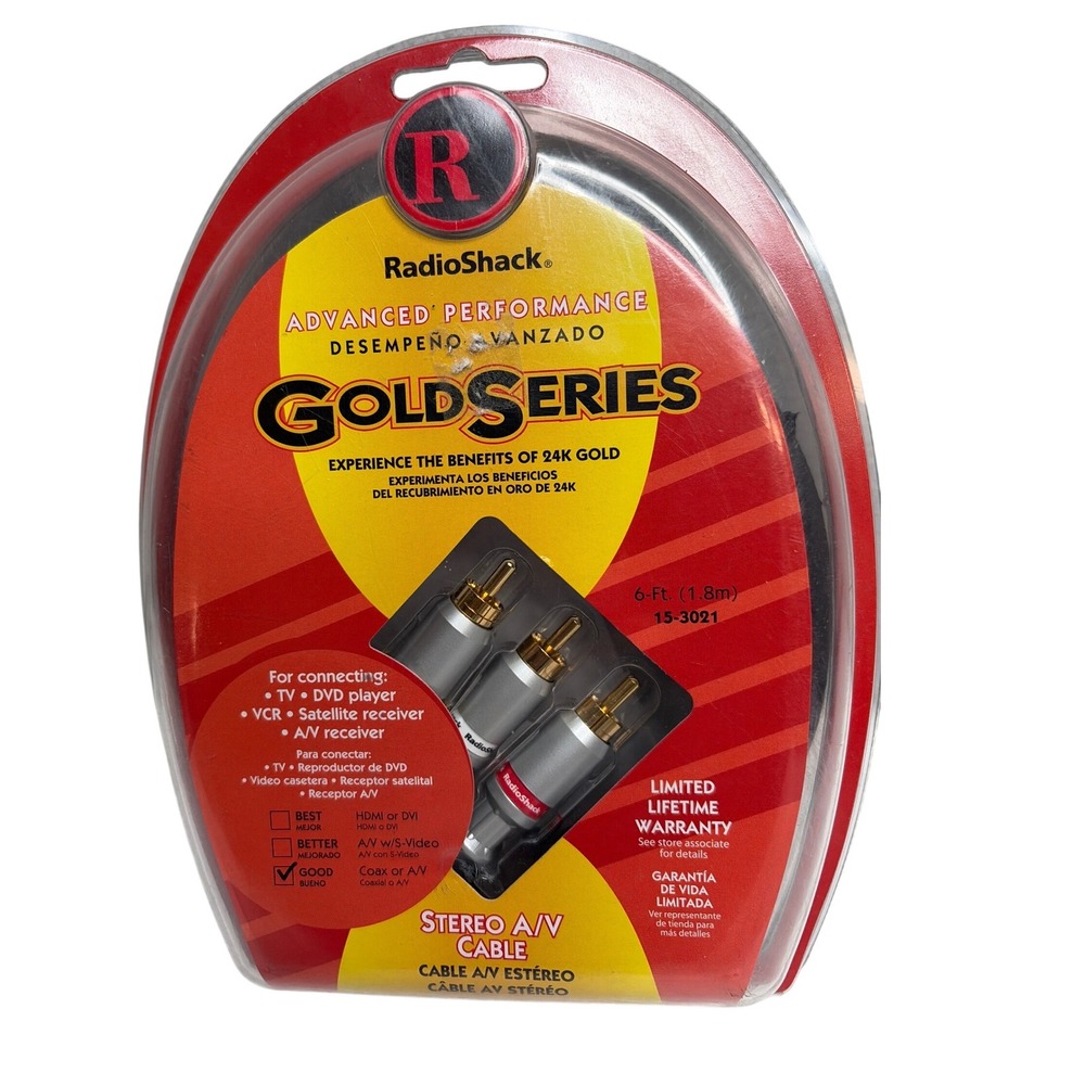 RadioShack Gold Series 6ft Stereo A/V RCA Cable 24K Gold Plated 15-3021 New